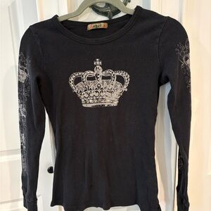 Angel Studded Black Crown Long Sleeve Shirt